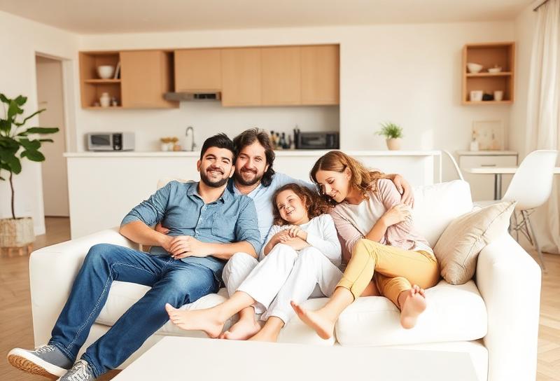 Famille heureuse dans un intérieur propre